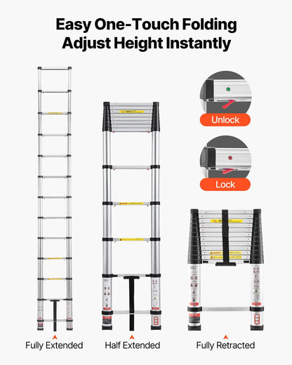 AS Equipment 12.5FT aluminum telescoping ladder with collapsible design