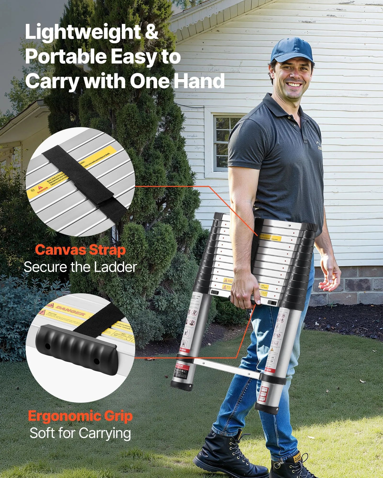 AS Equipment 12.5FT aluminum telescoping ladder with collapsible design