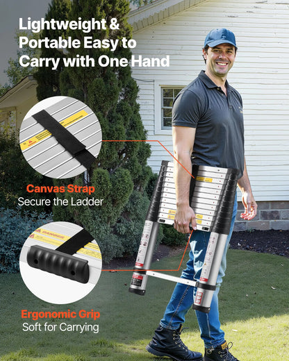 AS Equipment 12.5FT aluminum telescoping ladder with collapsible design