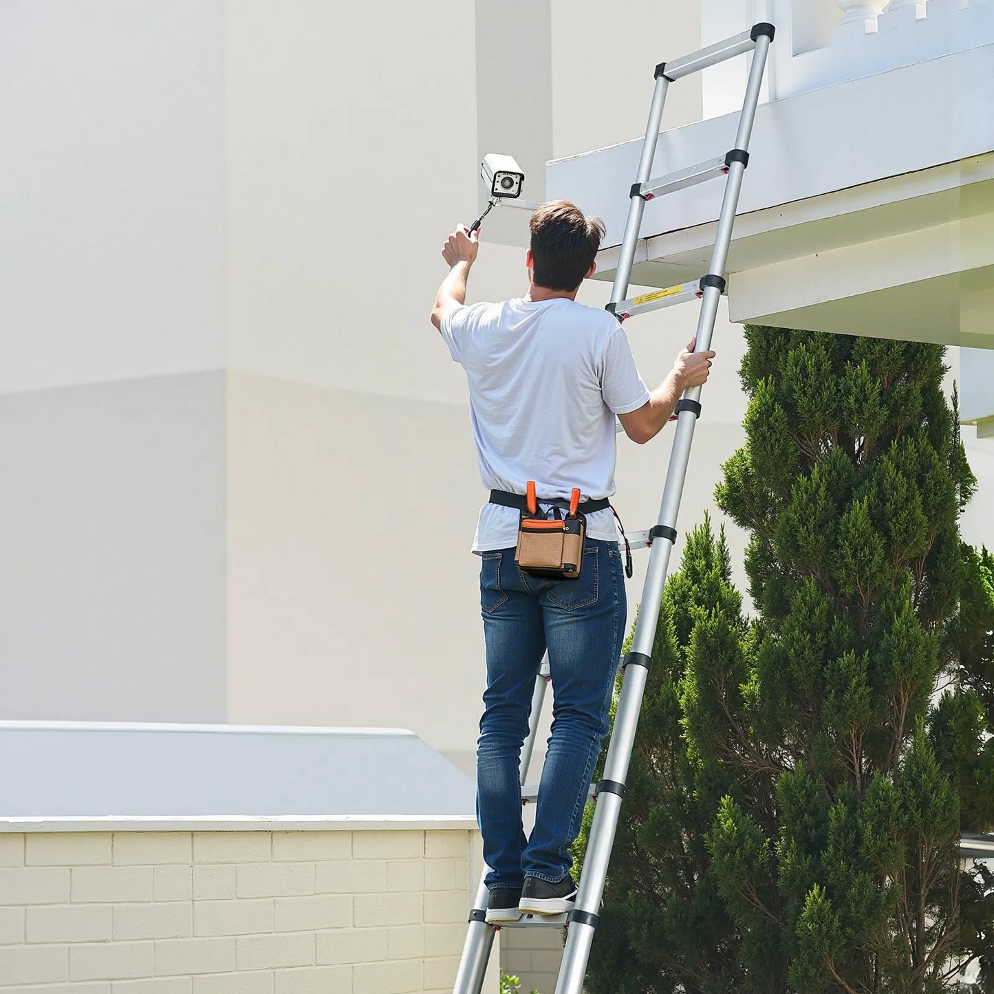 AS Equipment 12.5FT aluminum telescoping ladder with collapsible design