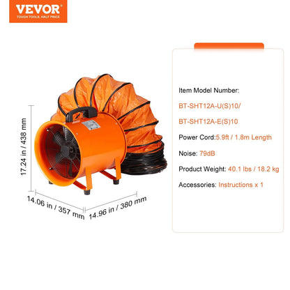 AS Equipment 12 inch portable ventilator fan with flexible duct hose