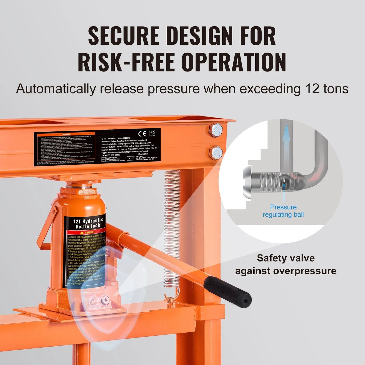 AS Equipment 12 ton hydraulic H-frame shop press with adjustable working height