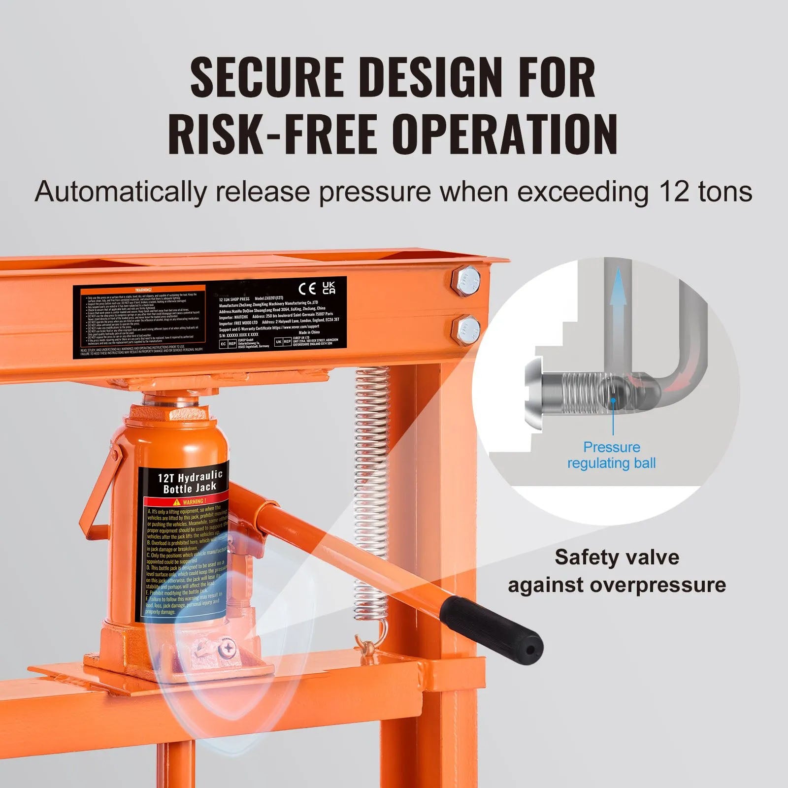 AS Equipment 12 ton hydraulic H-frame shop press with adjustable working height