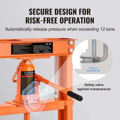 AS Equipment 12 ton hydraulic H-frame shop press with adjustable working height