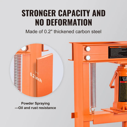 AS Equipment 12 ton hydraulic H-frame shop press with adjustable working height