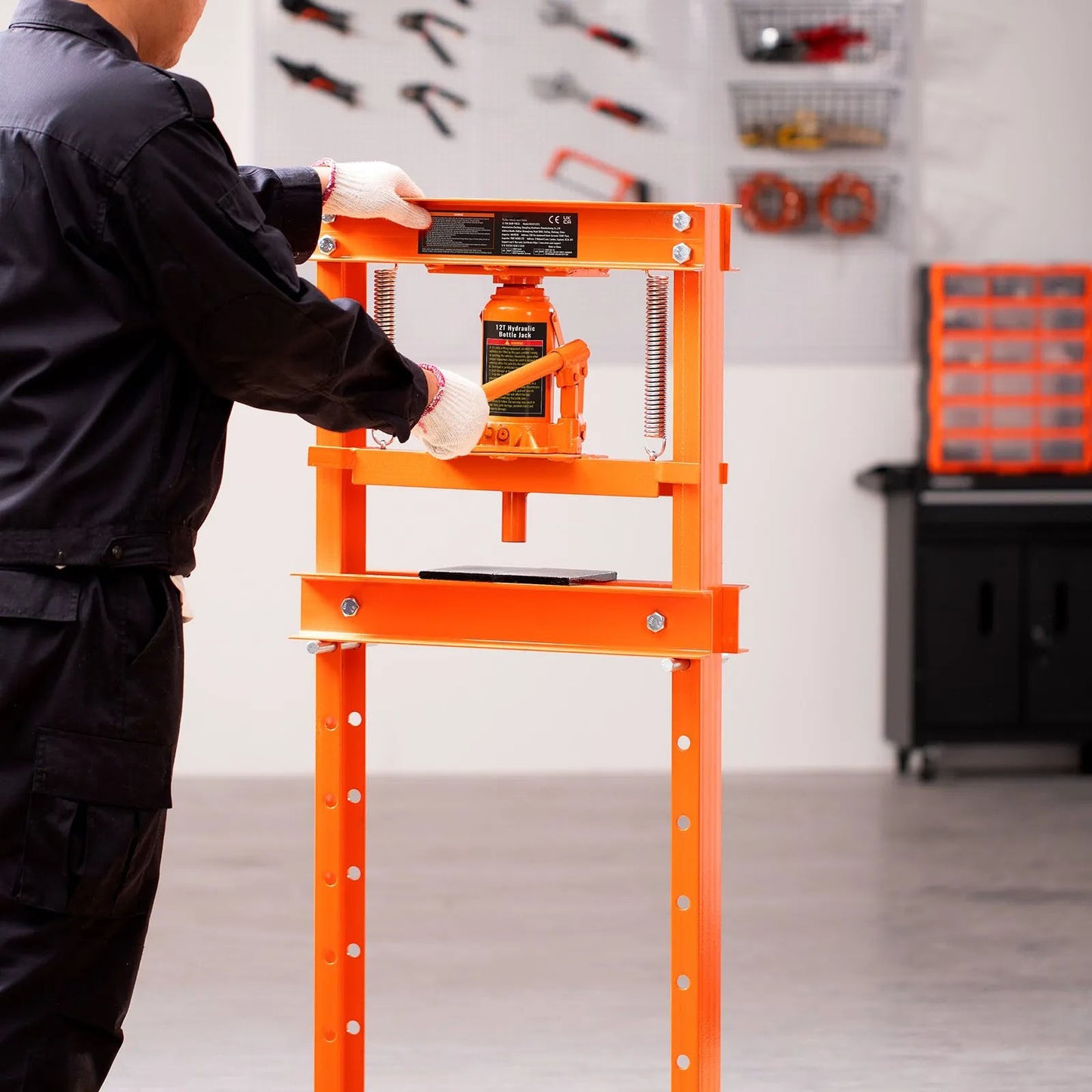 AS Equipment 12 ton hydraulic H-frame shop press with adjustable working height
