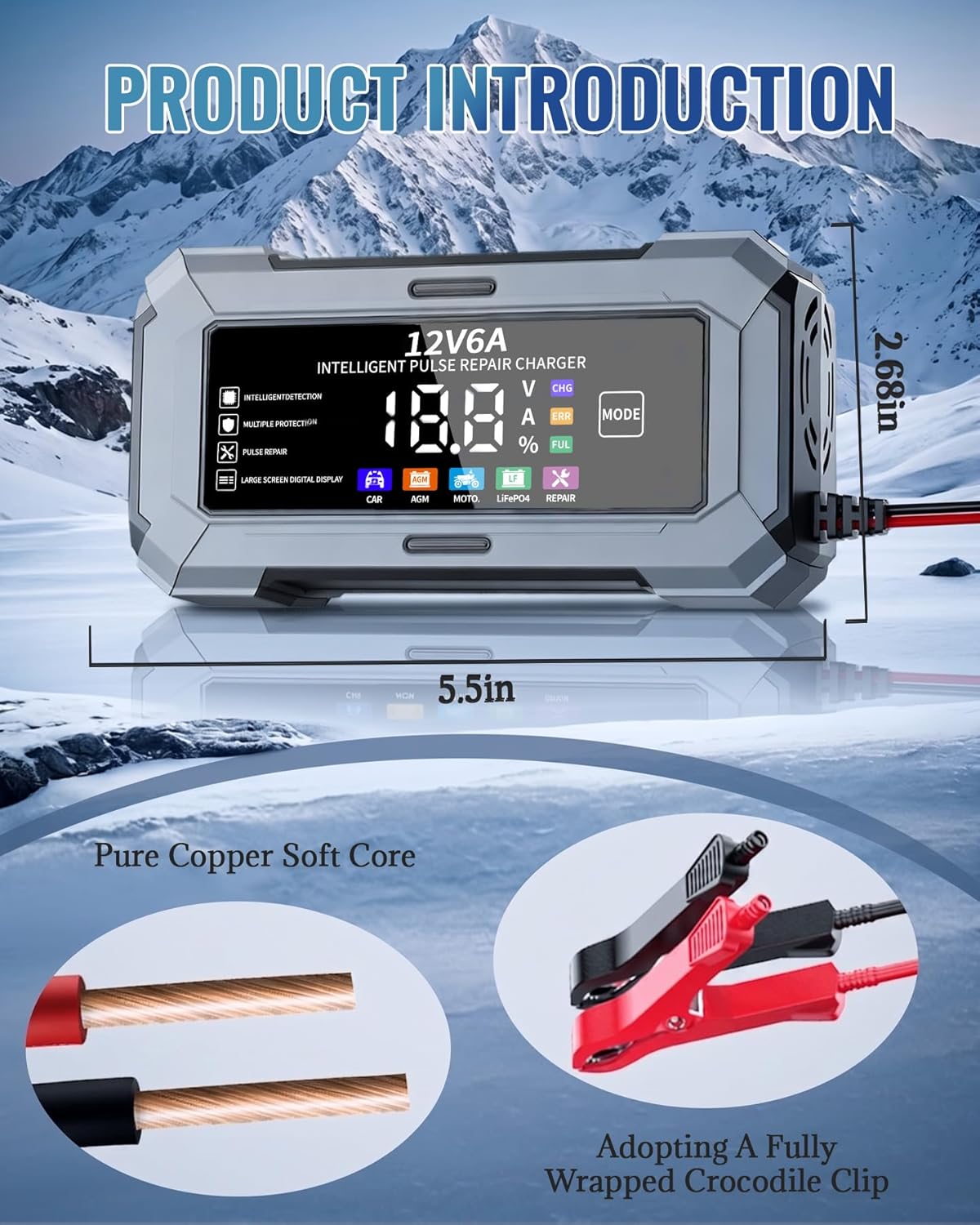 12V 6A smart battery charger maintainer product image 3