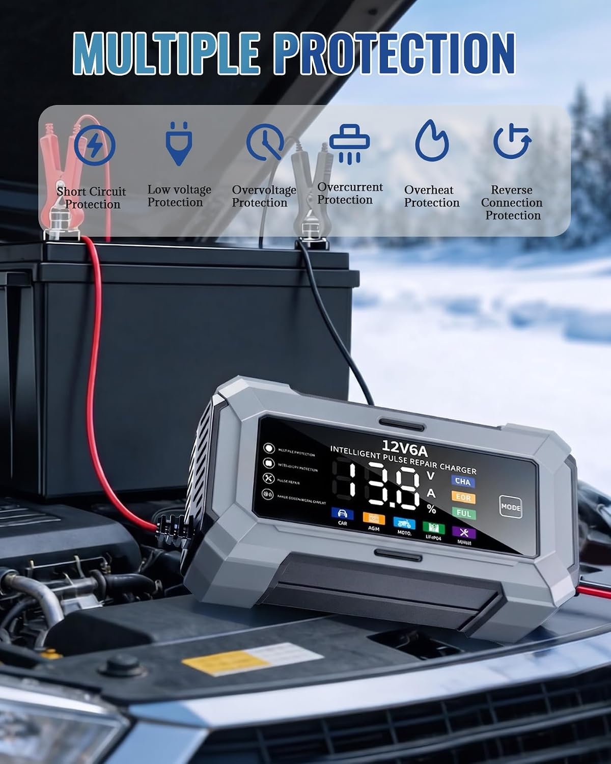 12V 6A smart battery charger maintainer product image 4