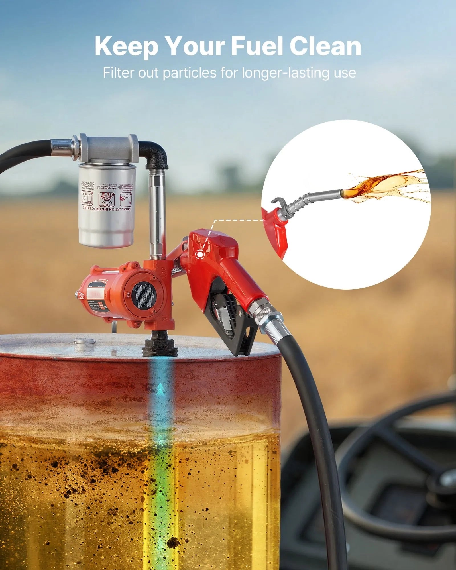 AS Equipment 12V portable fuel transfer pump kit with hose and nozzle