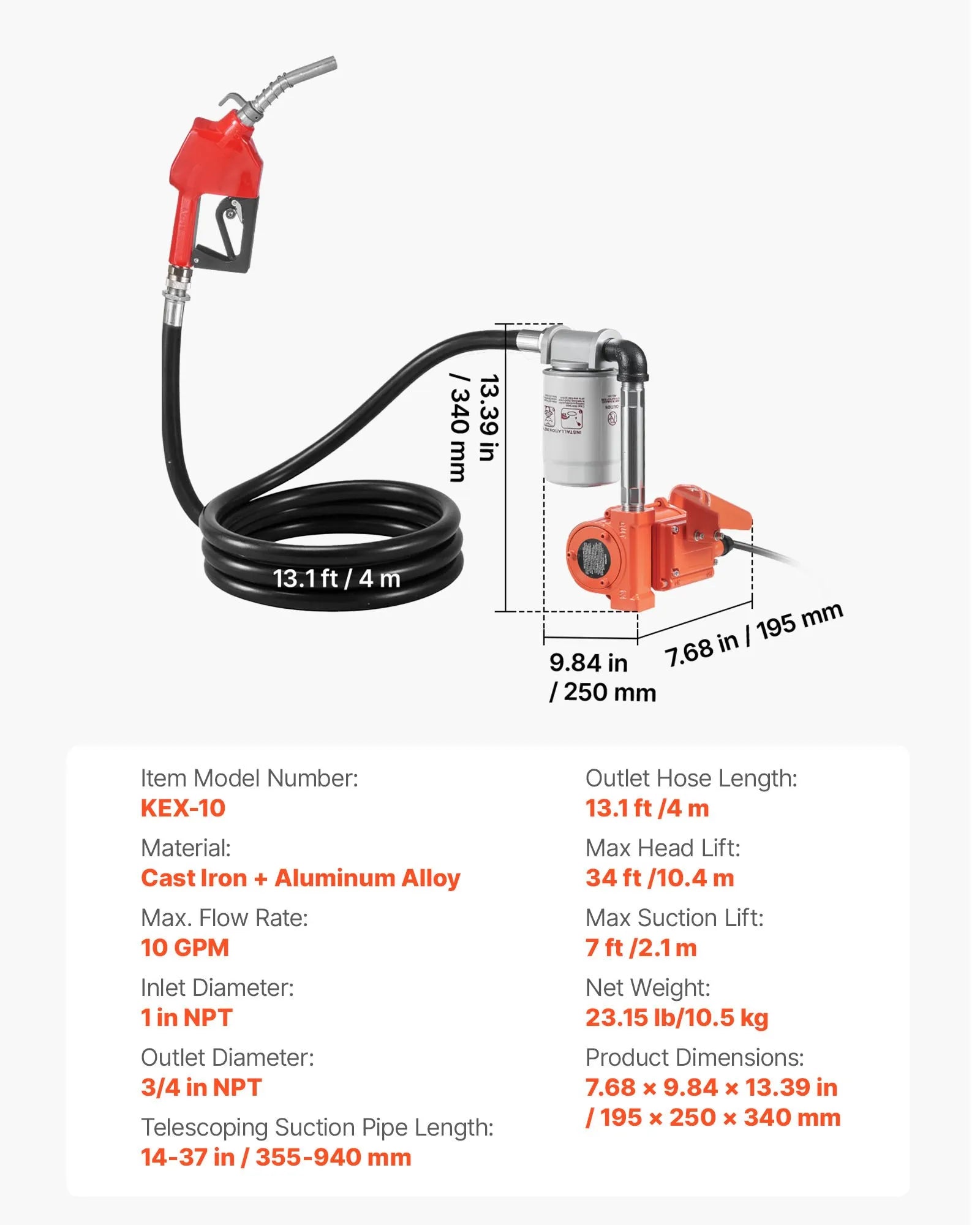 AS Equipment 12V portable fuel transfer pump kit with hose and nozzle