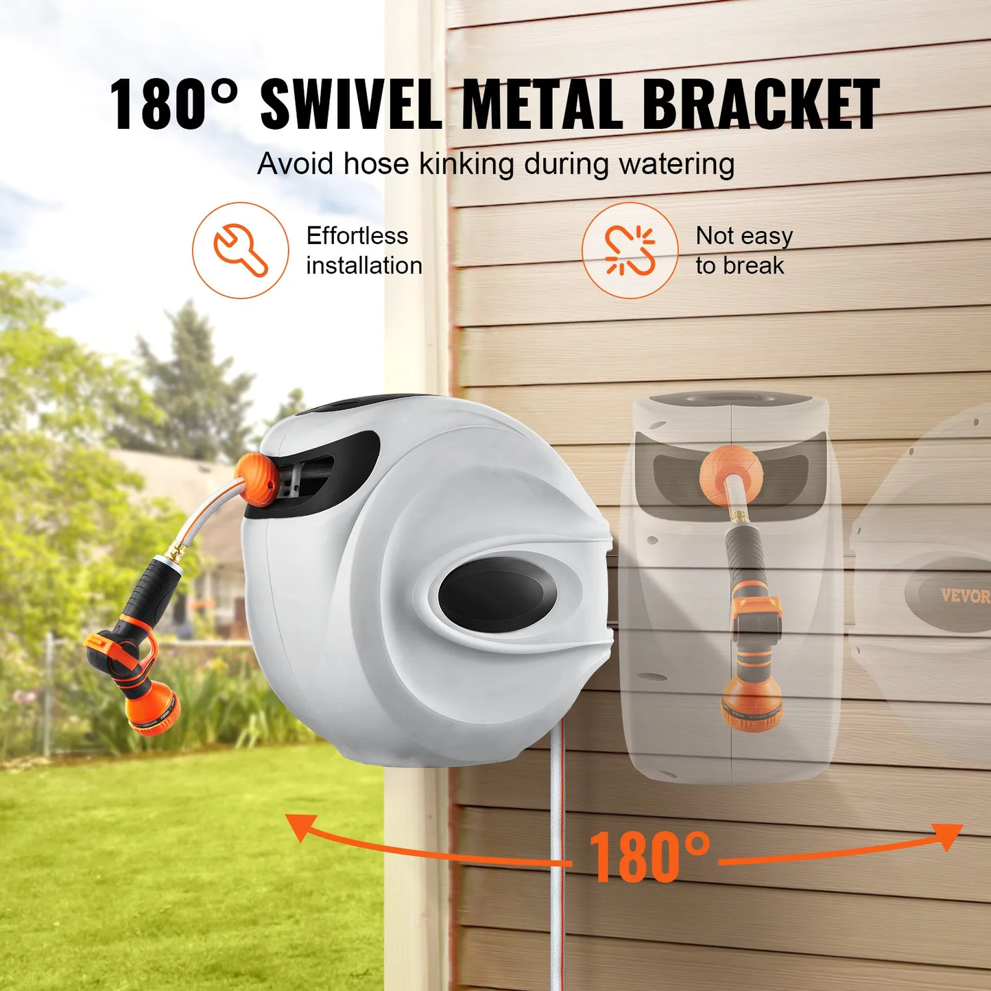AS Equipment 130ft retractable garden hose reel wall mounted with 9 spray nozzle