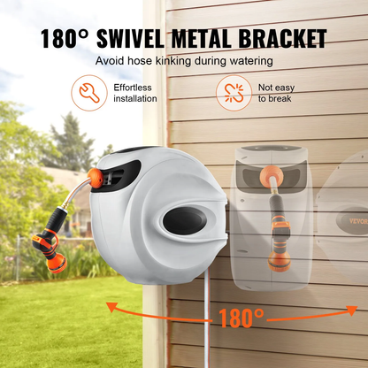AS Equipment 130ft retractable garden hose reel wall mounted with 9 spray nozzle
