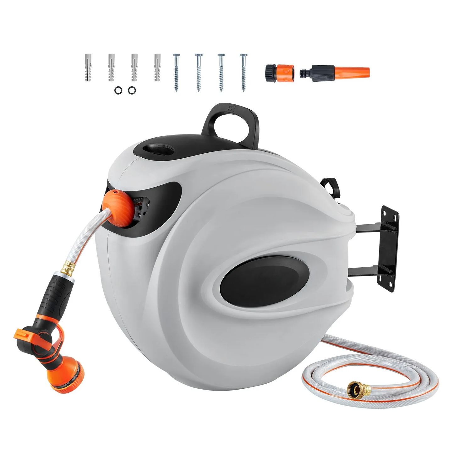 AS Equipment 130ft retractable garden hose reel wall mounted with 9 spray nozzle