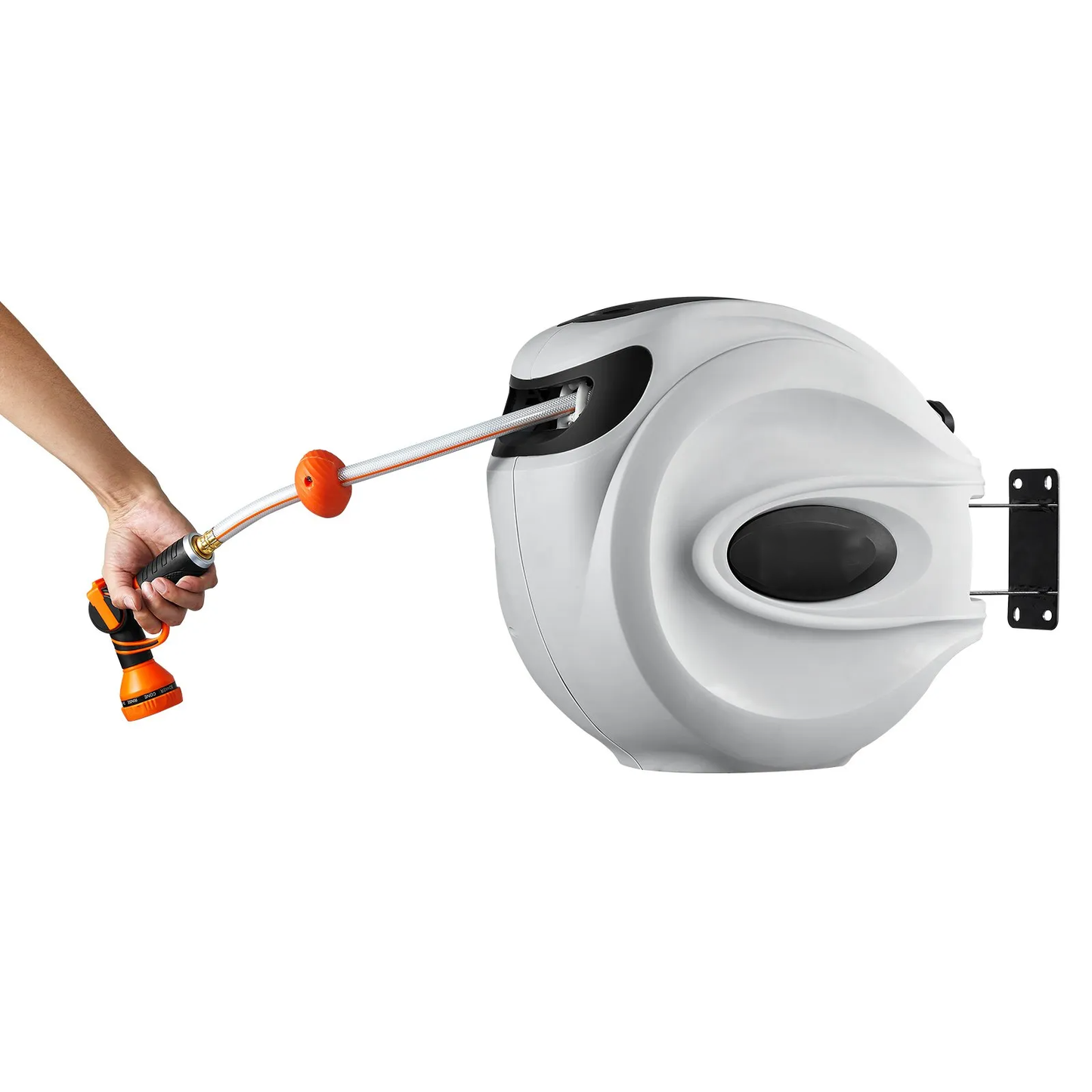 AS Equipment 130ft retractable garden hose reel wall mounted with 9 spray nozzle