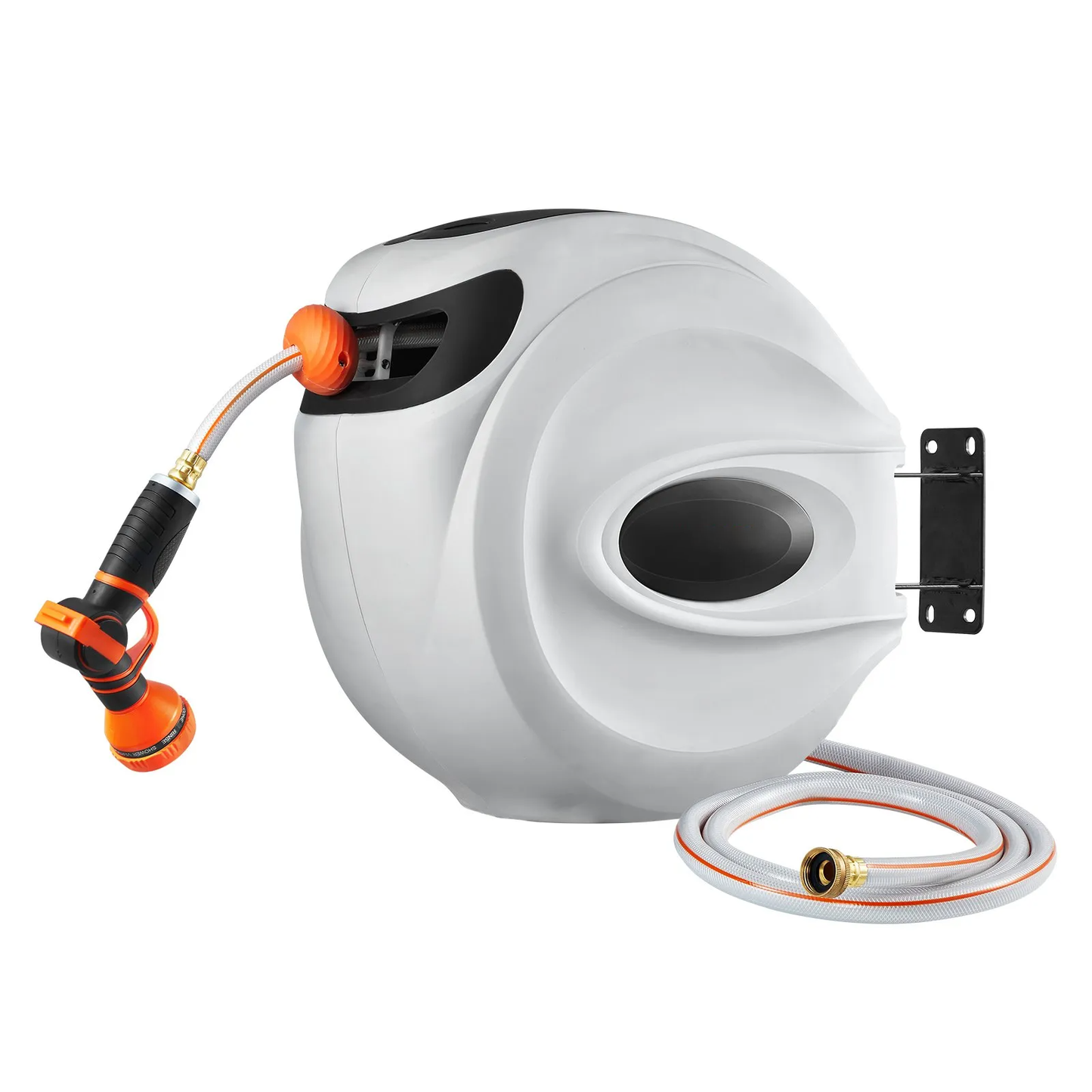 AS Equipment 130ft retractable garden hose reel wall mounted with 9 spray nozzle