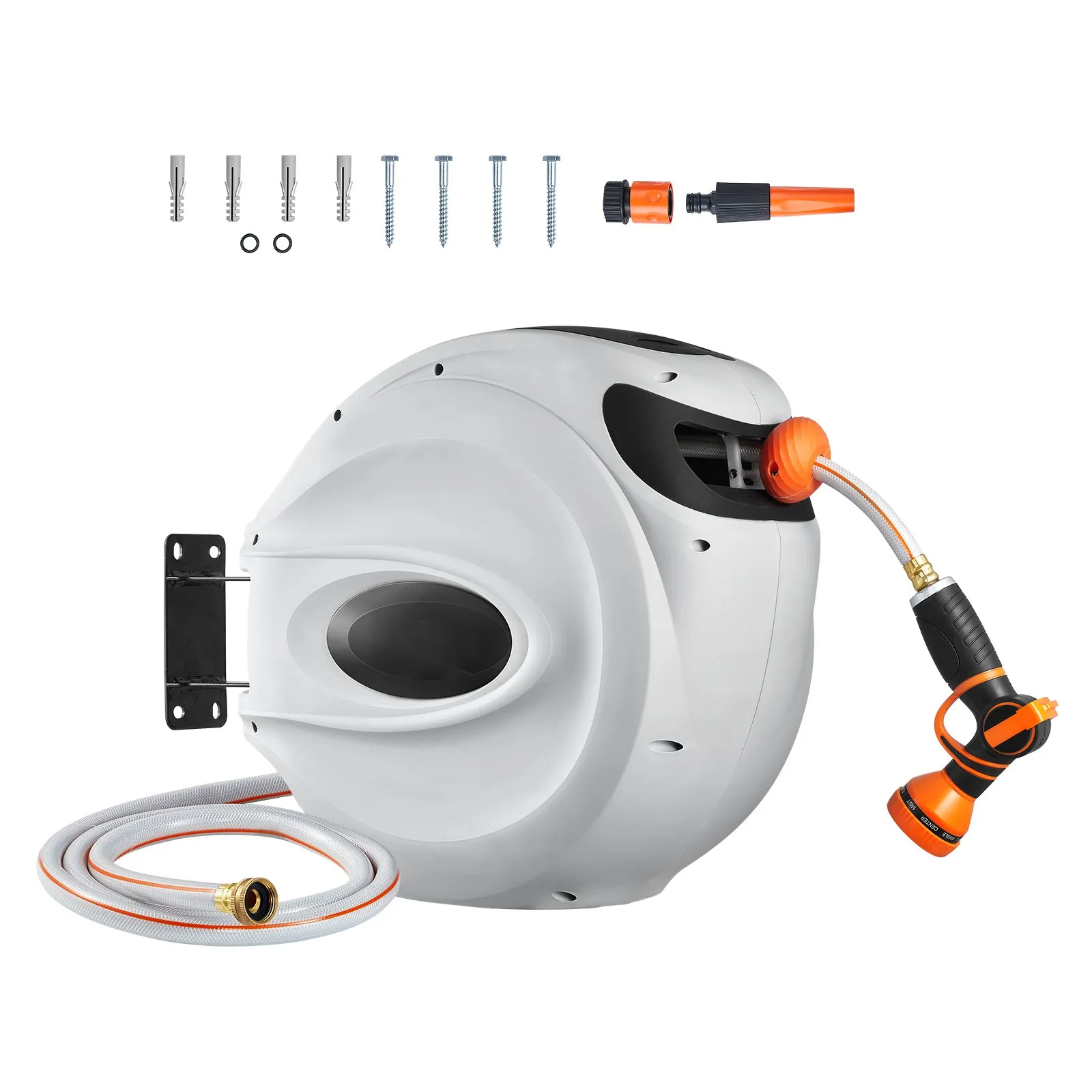 AS Equipment 130ft retractable garden hose reel wall mounted with 9 spray nozzle