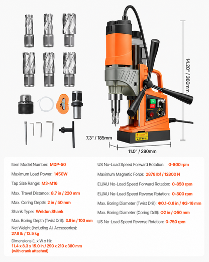 AS Equipment portable magnetic drill press with coring drill bits