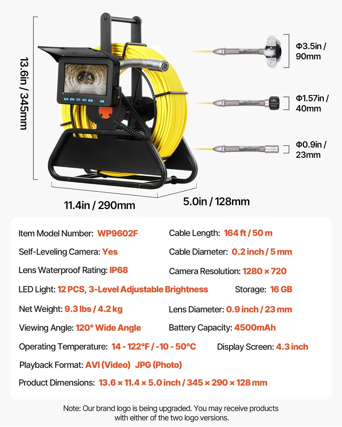AS Equipment 164FT sewer inspection camera with HD screen and waterproof pipe camera