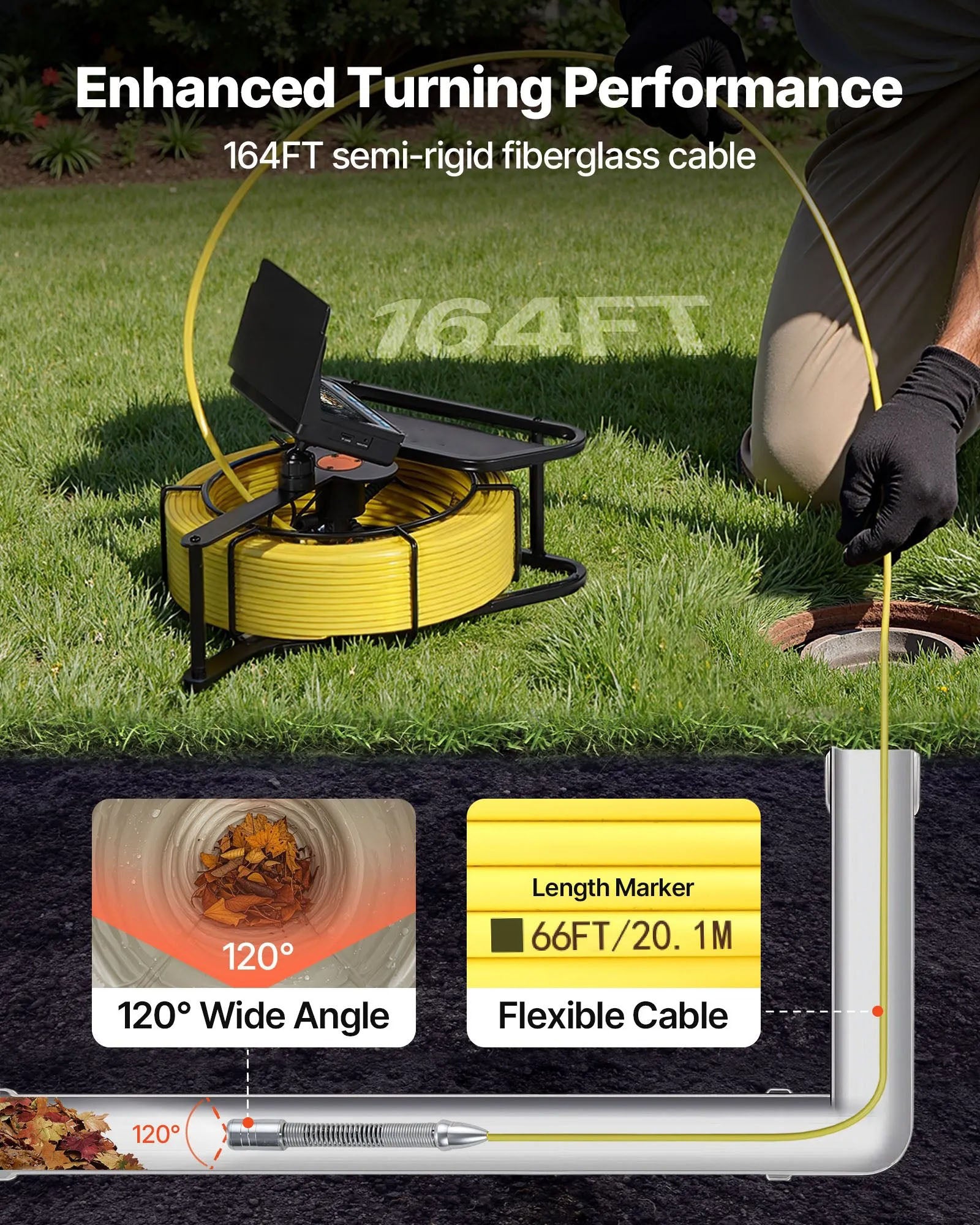 AS Equipment 164FT sewer inspection camera with HD screen and waterproof pipe camera