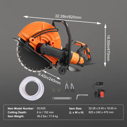 AS Equipment 16 inch electric concrete saw with wet cutting system