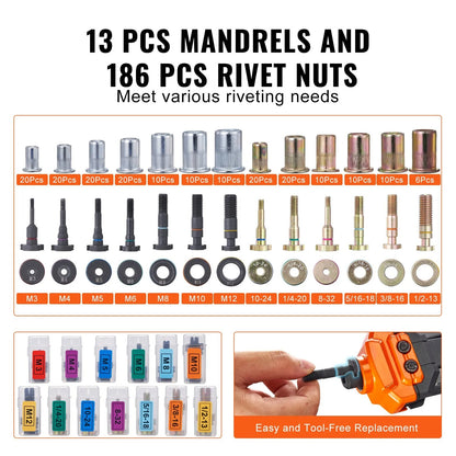 AS Equipment 16 inch rivet nut tool kit with mandrels and rivet nuts