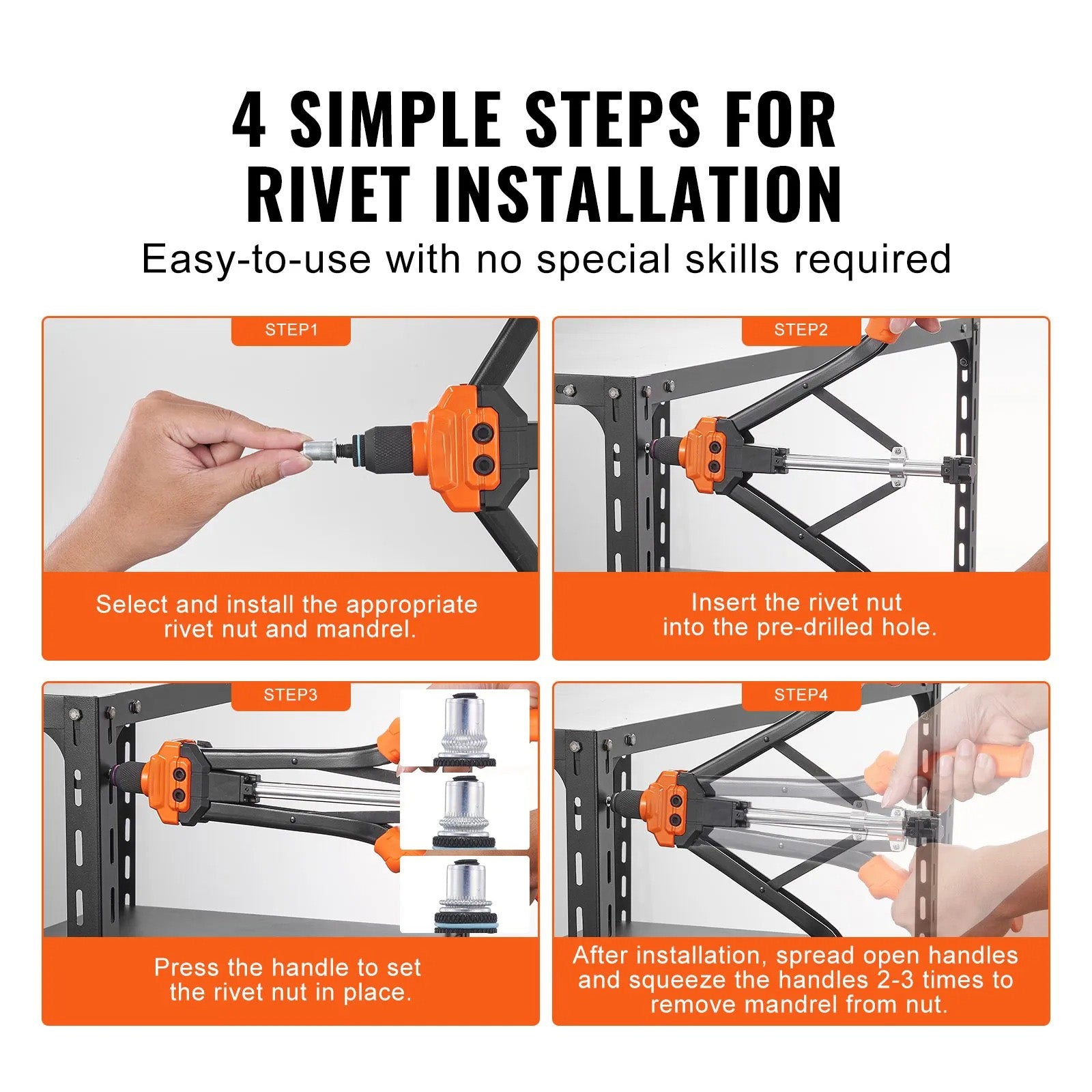 AS Equipment 16 inch rivet nut tool kit with mandrels and rivet nuts