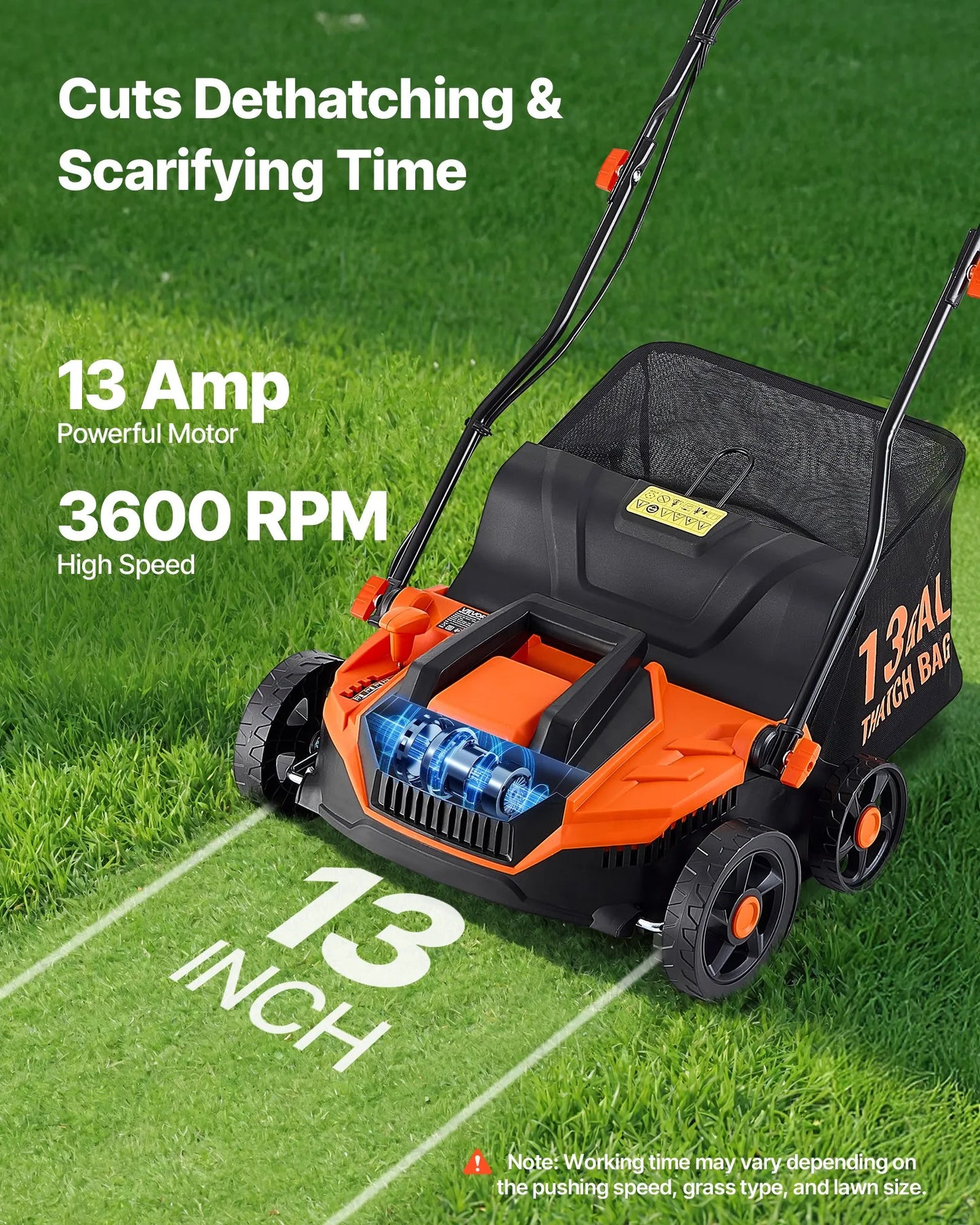 AS Equipment 13 inch electric dethatcher and scarifier with collection bag