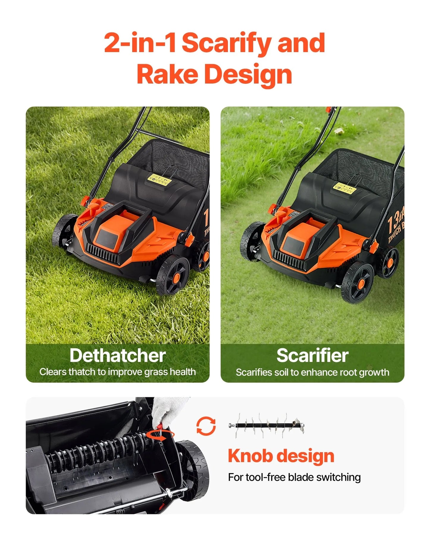 AS Equipment 13 inch electric dethatcher and scarifier with collection bag