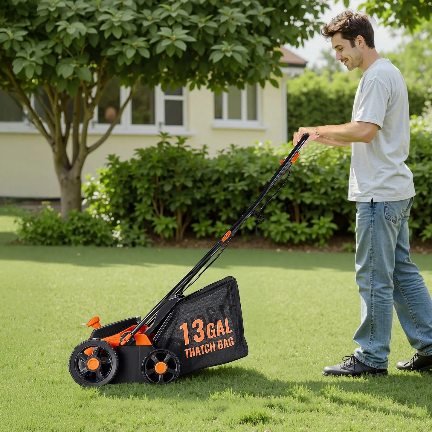 AS Equipment 13 inch electric dethatcher and scarifier with collection bag