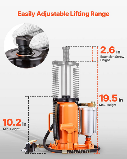 AS Equipment 20 Ton Air Hydraulic Bottle Jack