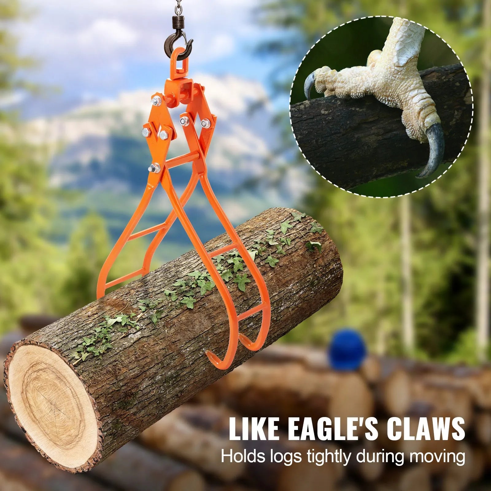 AS Equipment 28 inch timber claw log grapple with swivel lifting ring
