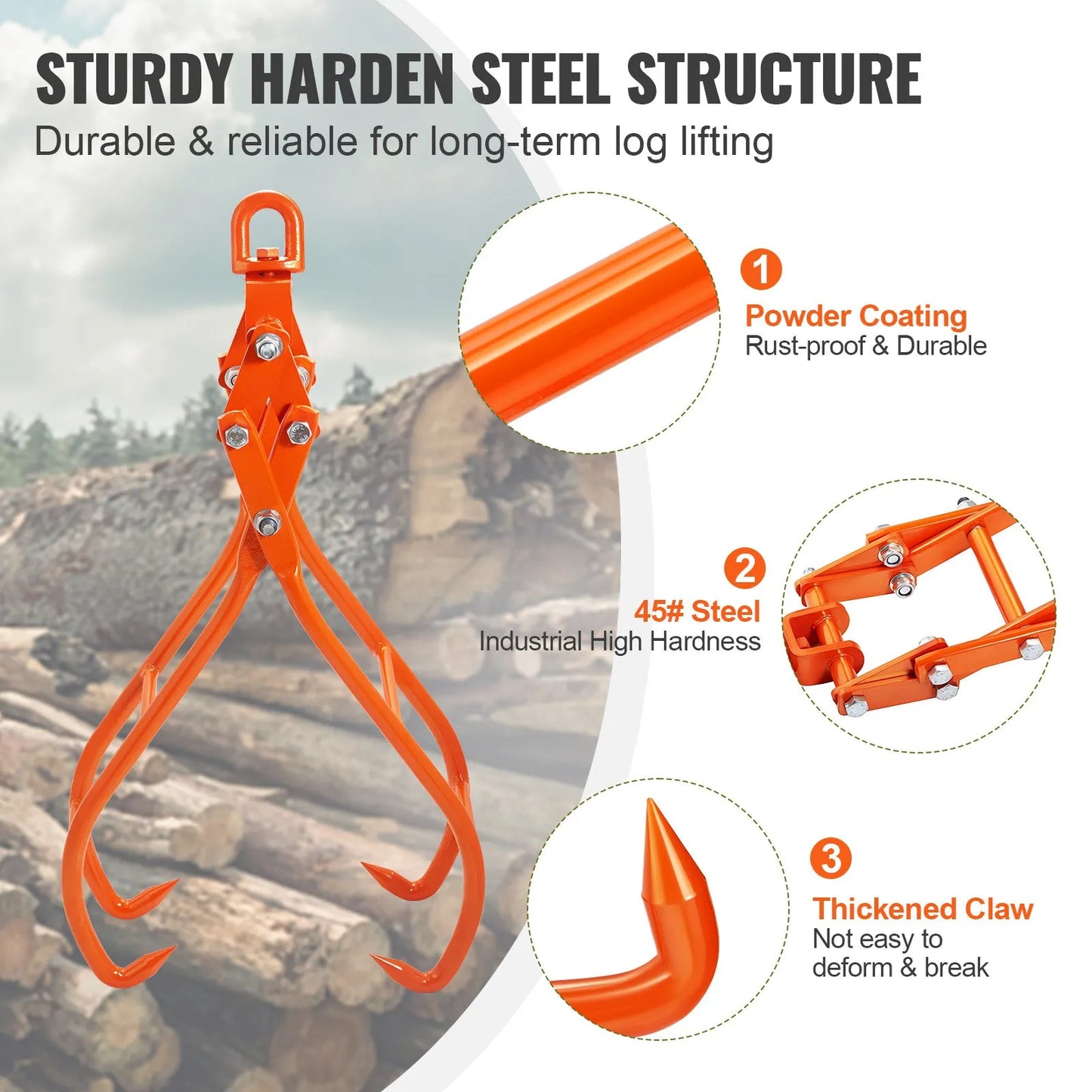 AS Equipment 28 inch timber claw log grapple with swivel lifting ring