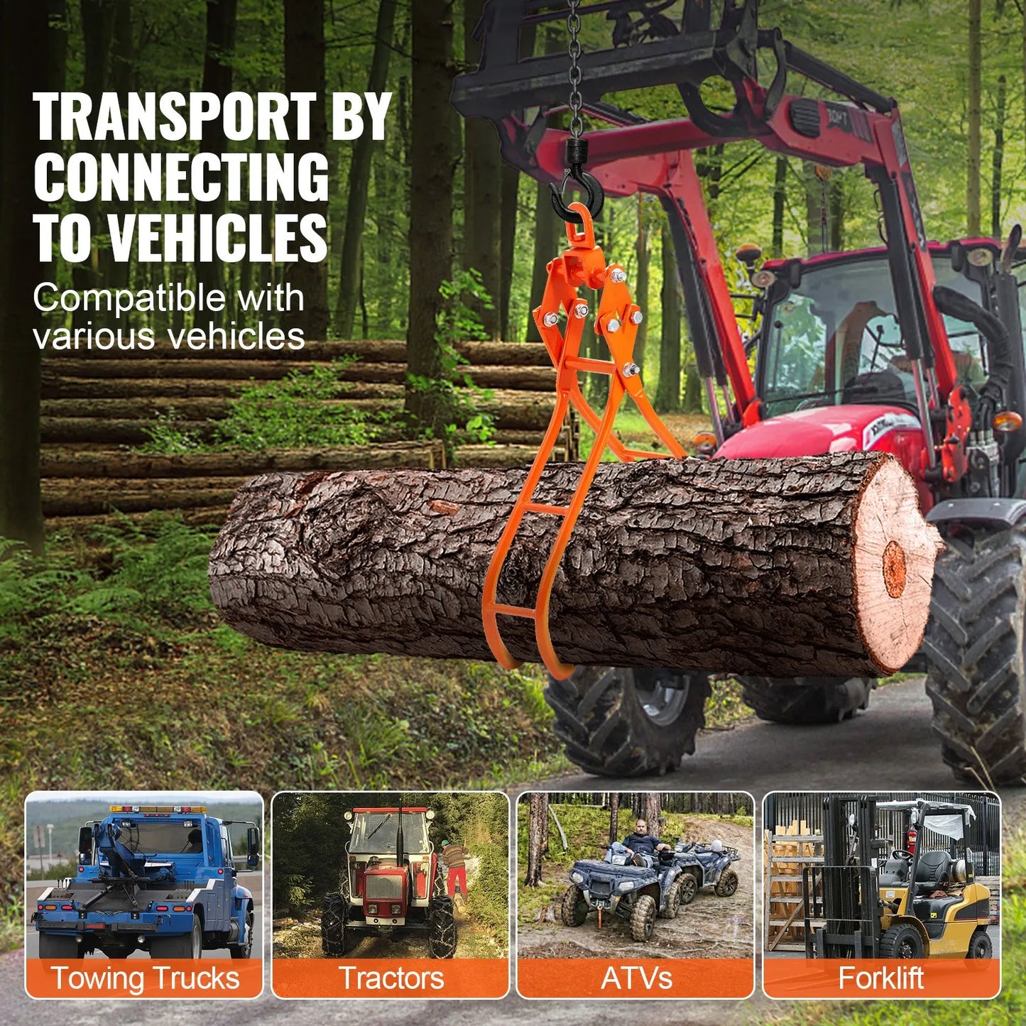 AS Equipment 28 inch timber claw log grapple with swivel lifting ring