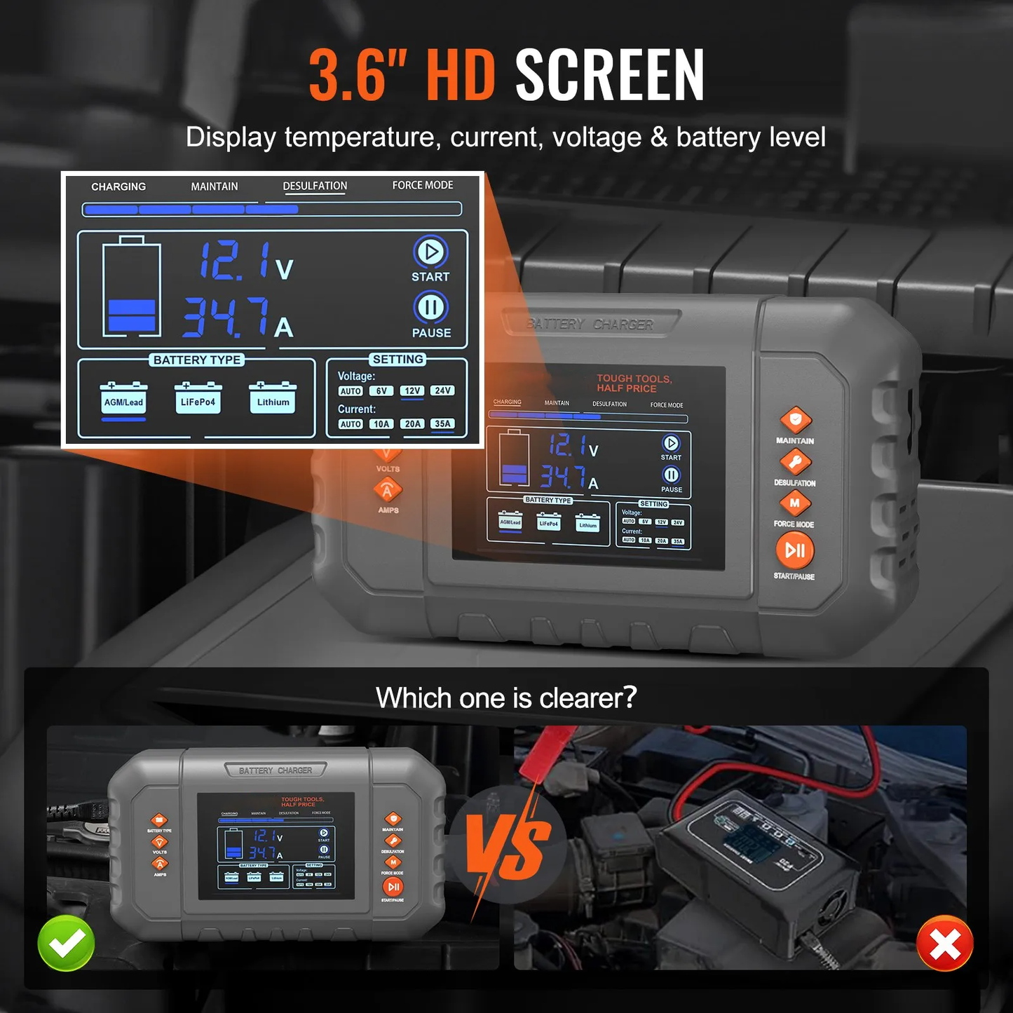 AS Equipment 35A smart battery charger with LCD display for automotive and marine batteries