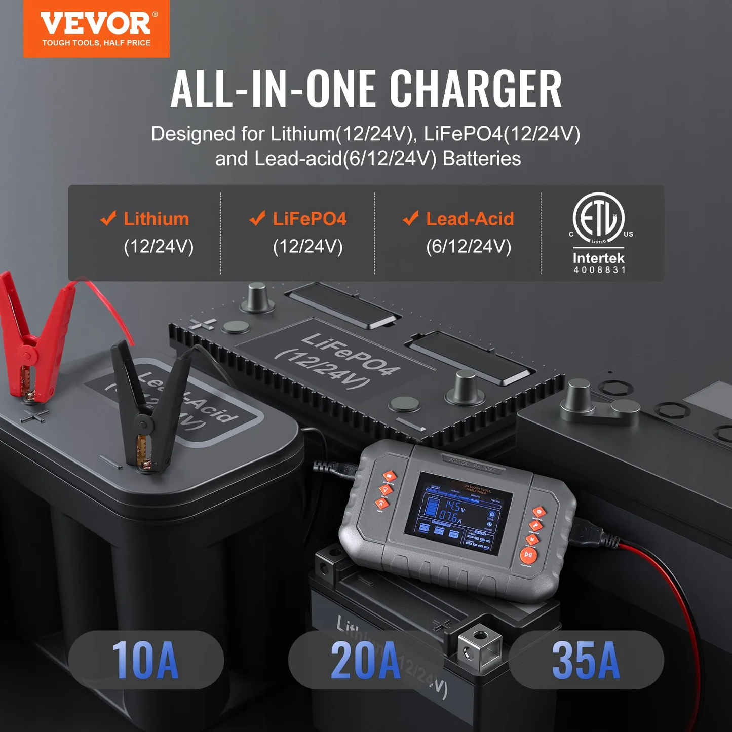 AS Equipment 35A smart battery charger with LCD display for automotive and marine batteries