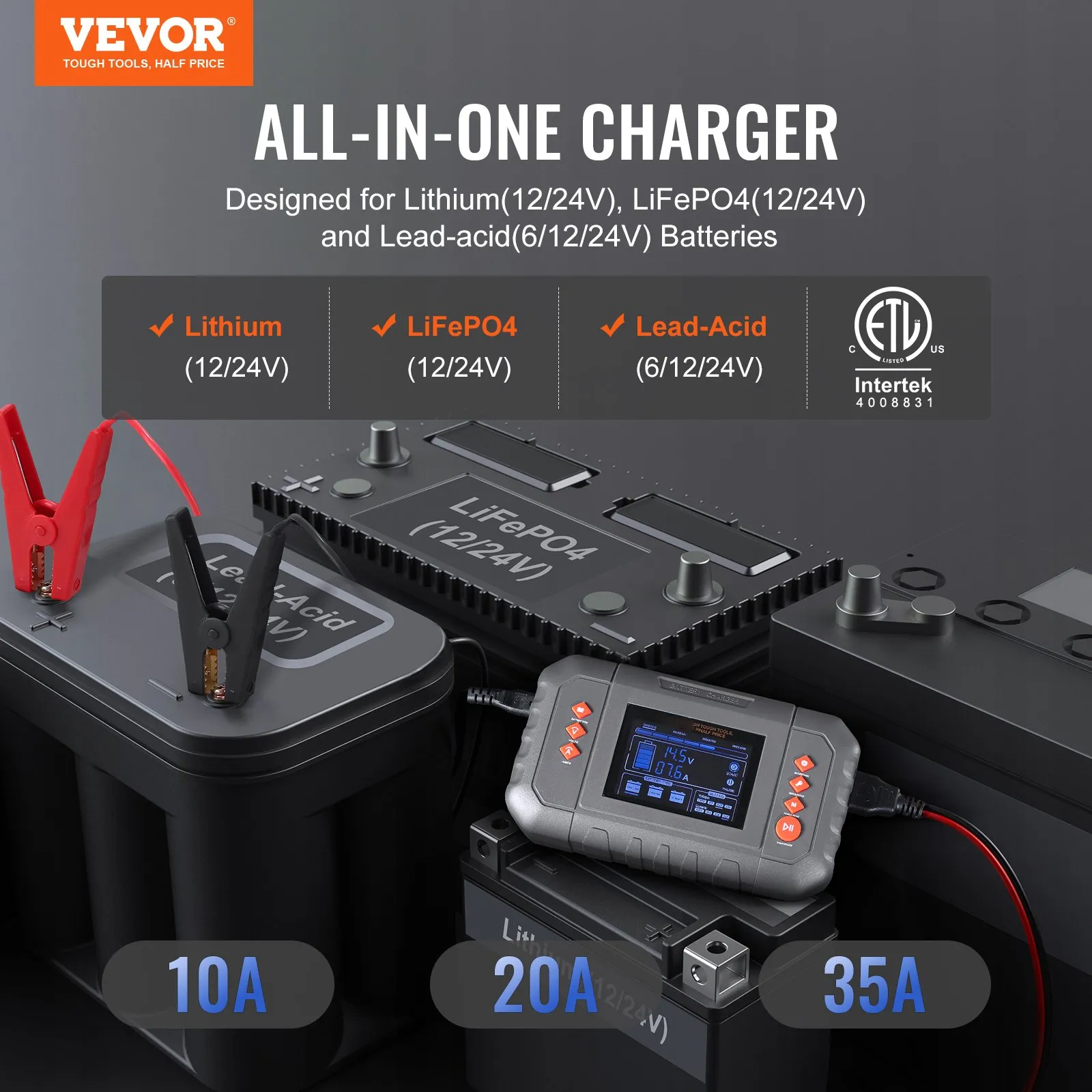 AS Equipment 35A smart battery charger with LCD display for automotive and marine batteries