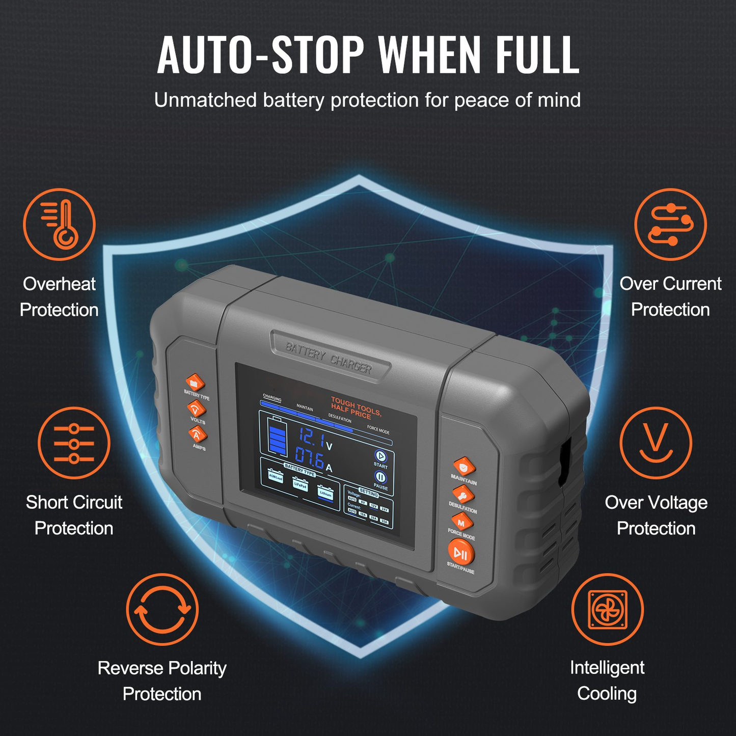 AS Equipment 35A smart battery charger with LCD display for automotive and marine batteries