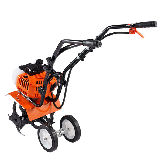 AS Equipment 43CC garden tiller cultivator with steel tines and wheels