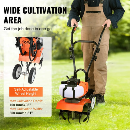 AS Equipment 43CC garden tiller cultivator with steel tines and wheels