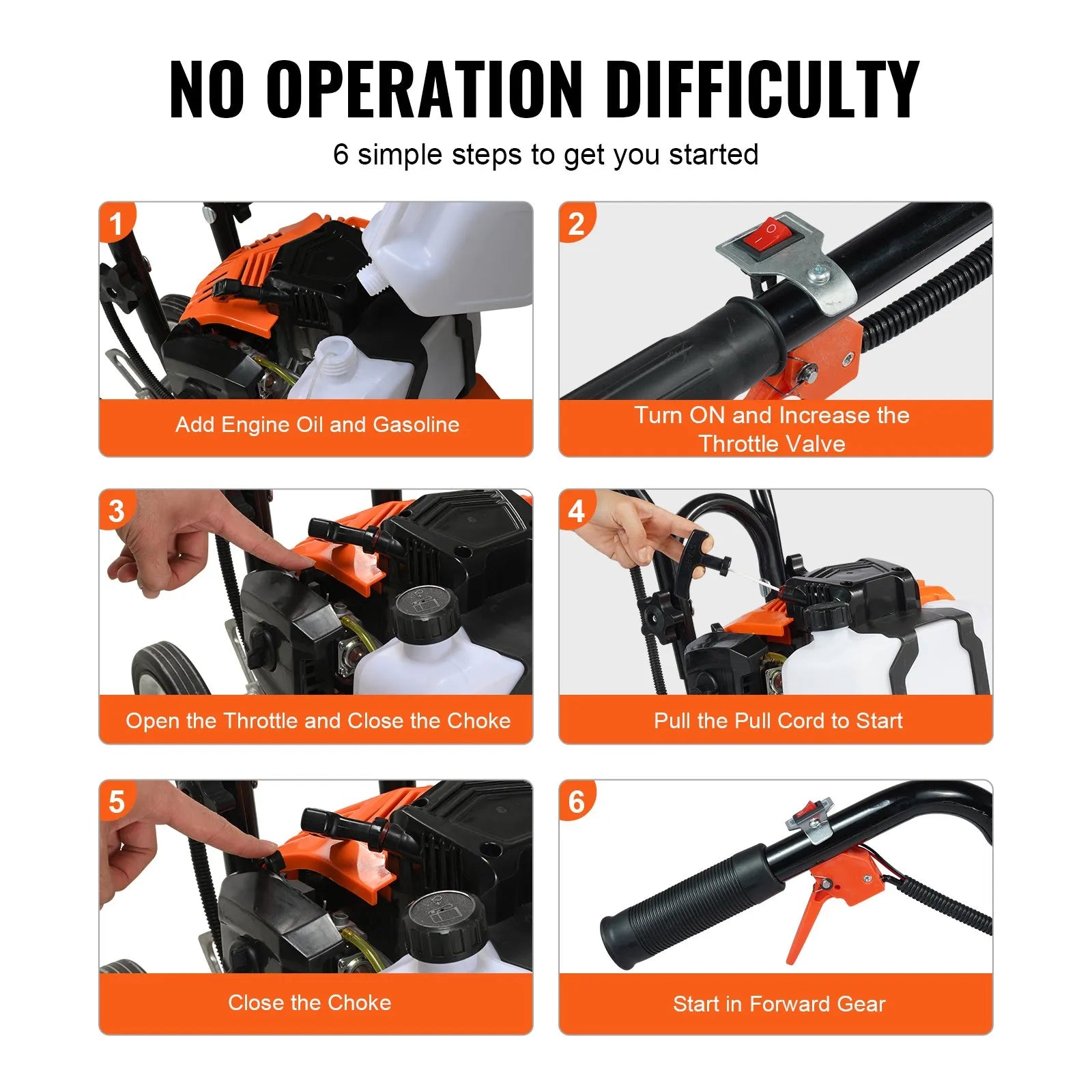AS Equipment 43CC garden tiller cultivator with steel tines and wheels