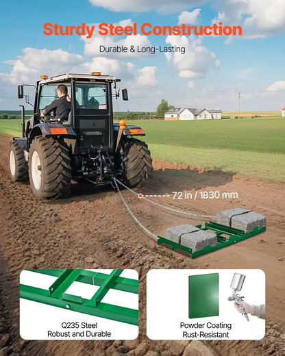 AS Equipment 4FT tow behind drag harrow rake for ATV tractor driveway grading and lawn leveling