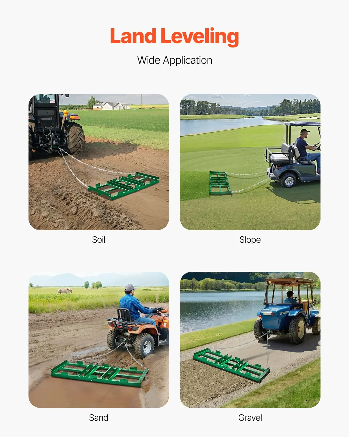 AS Equipment 4FT tow behind drag harrow rake for ATV tractor driveway grading and lawn leveling
