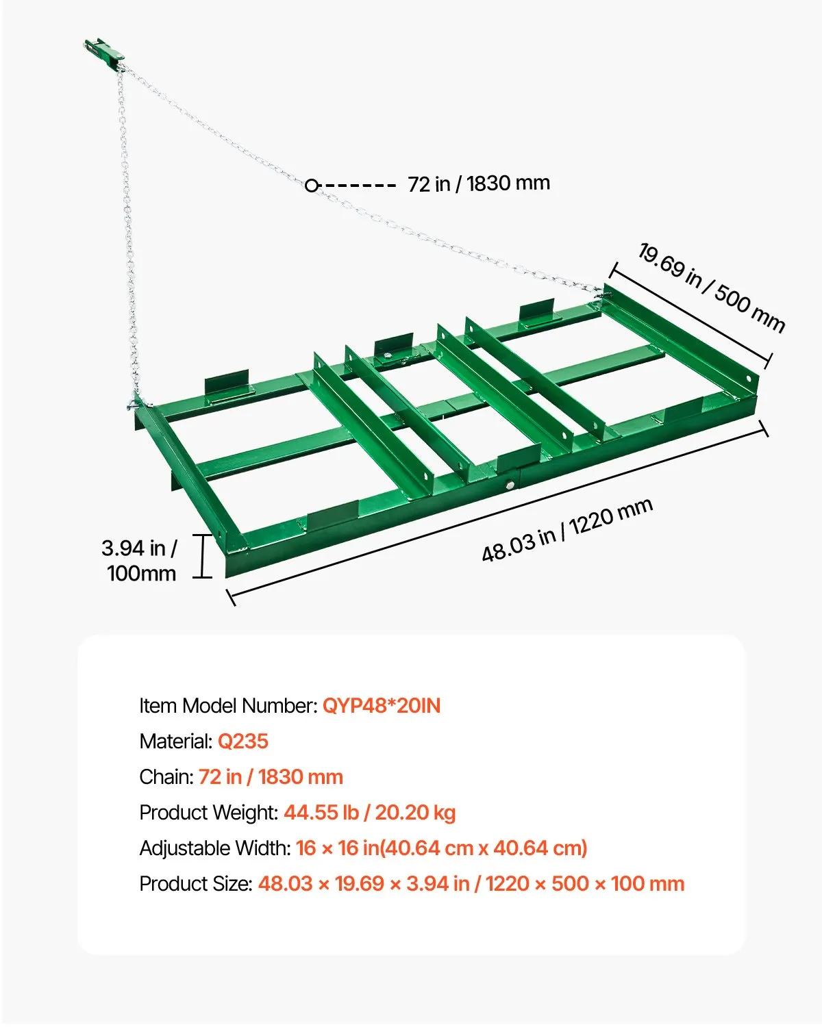 AS Equipment 4FT tow behind drag harrow rake for ATV tractor driveway grading and lawn leveling