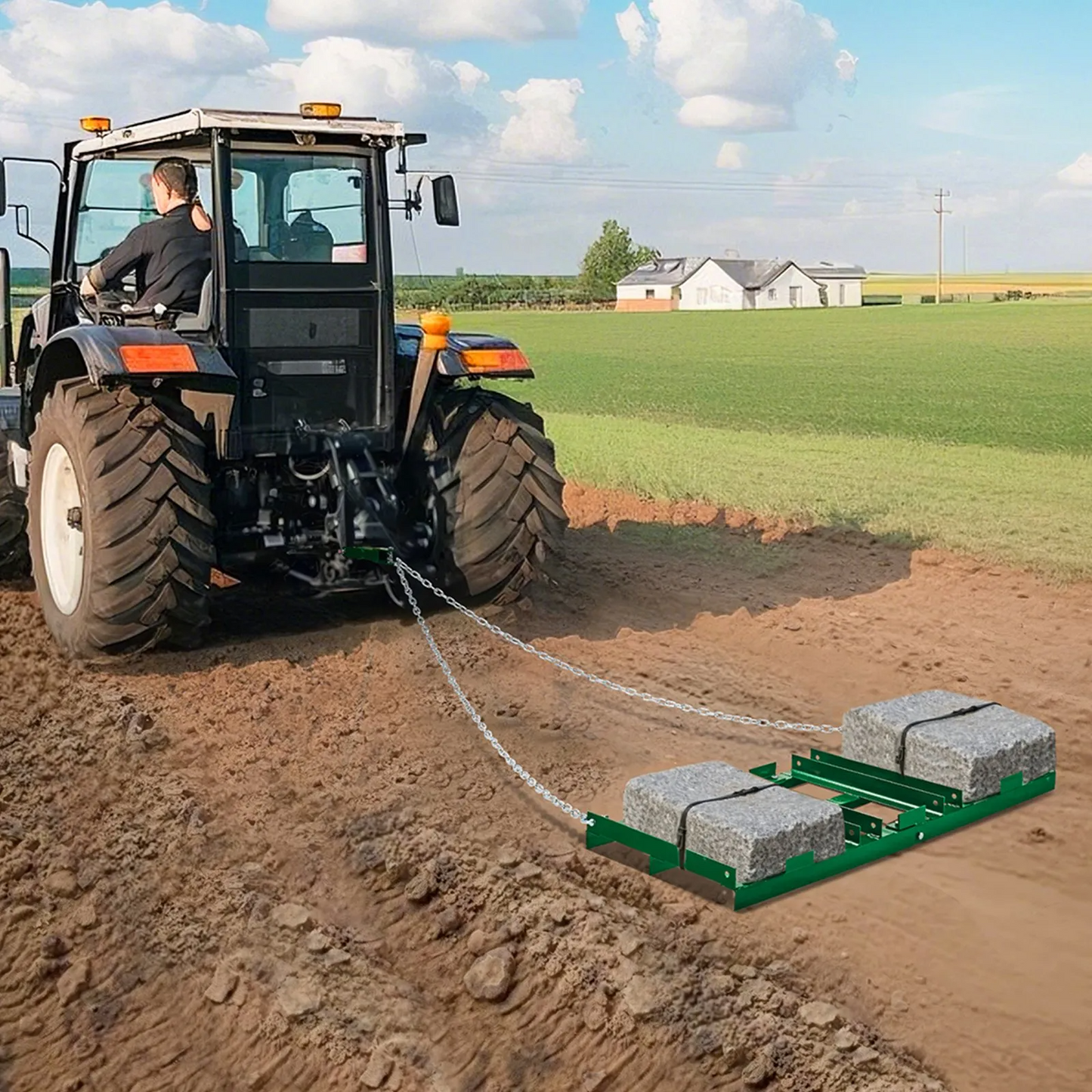AS Equipment 4FT tow behind drag harrow rake for ATV tractor driveway grading and lawn leveling