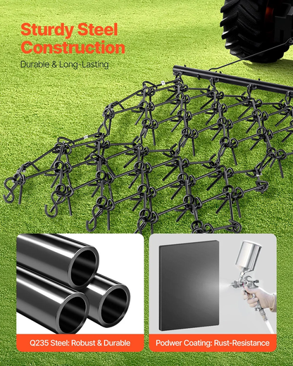 AS Equipment 4x4 ft steel drag harrow rake with 69 teeth for ATV tractor use