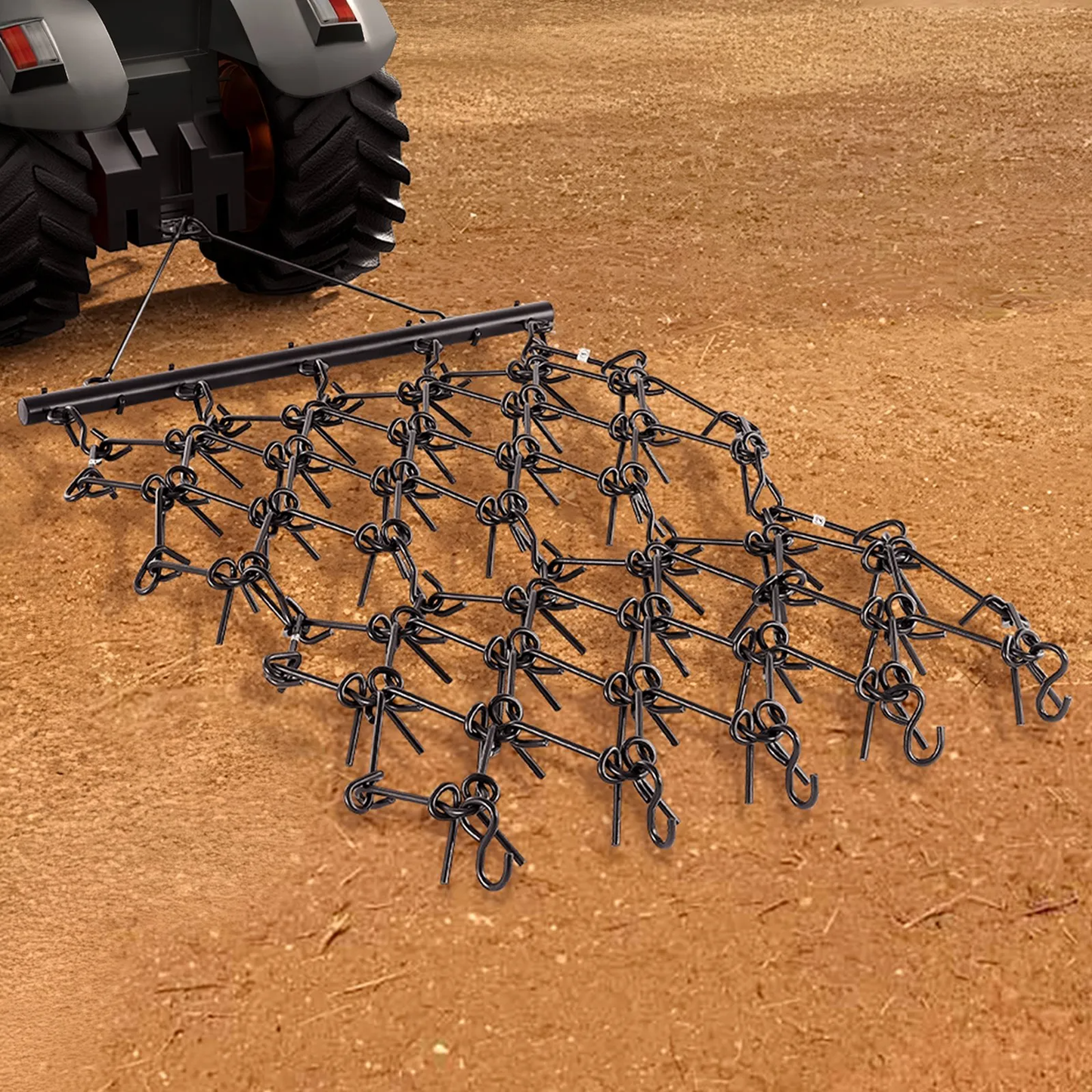 AS Equipment 4x4 ft steel drag harrow rake with 69 teeth for ATV tractor use