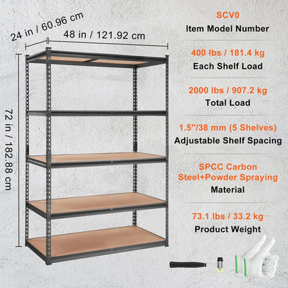 AS Equipment 5 tier heavy duty metal storage shelving unit for garage and pantry