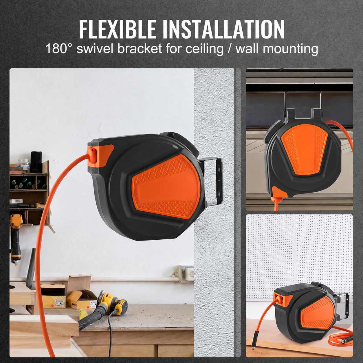 AS Equipment retractable 50FT air hose reel with swivel wall mount