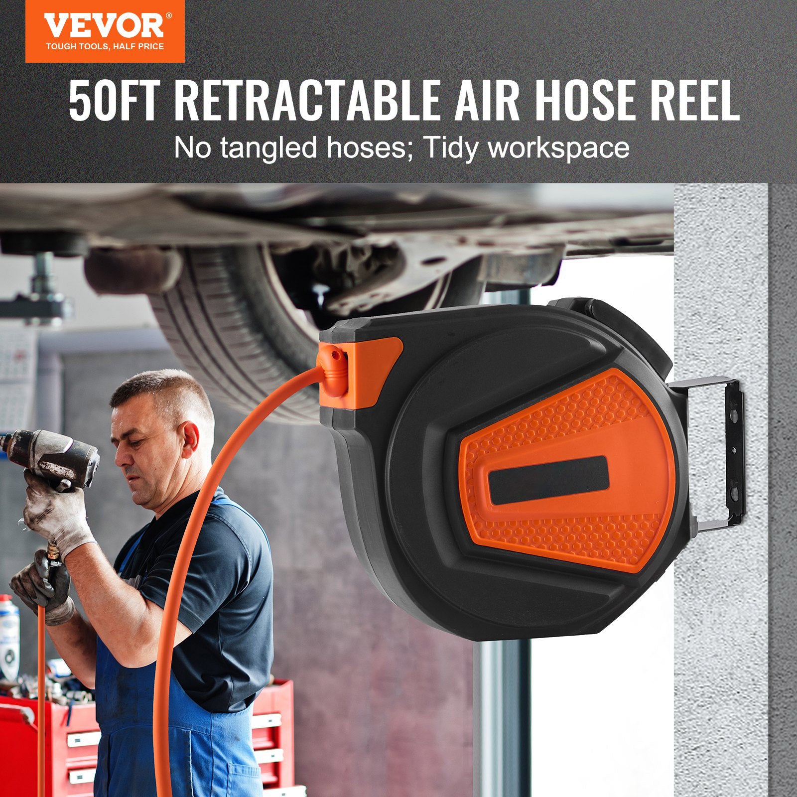 AS Equipment retractable 50FT air hose reel with swivel wall mount