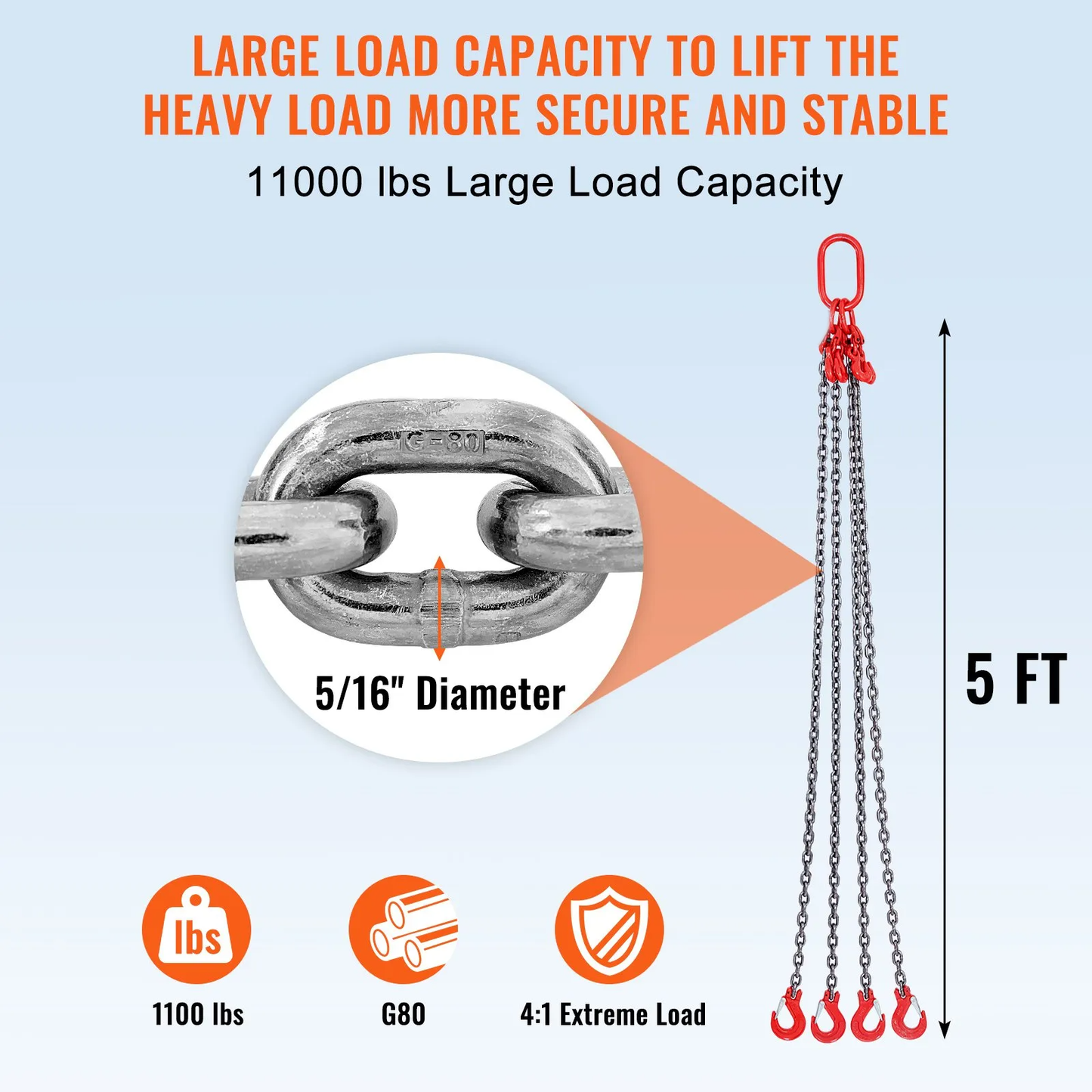 AS Equipment G80 lifting chain sling with four grab hooks and adjusters